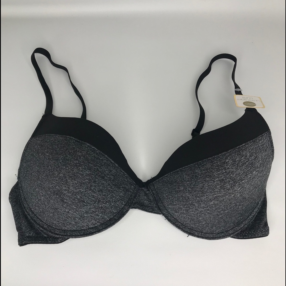 Adrienne Vittadini 36C Grey/Bk Ultra Soft Cups Bra